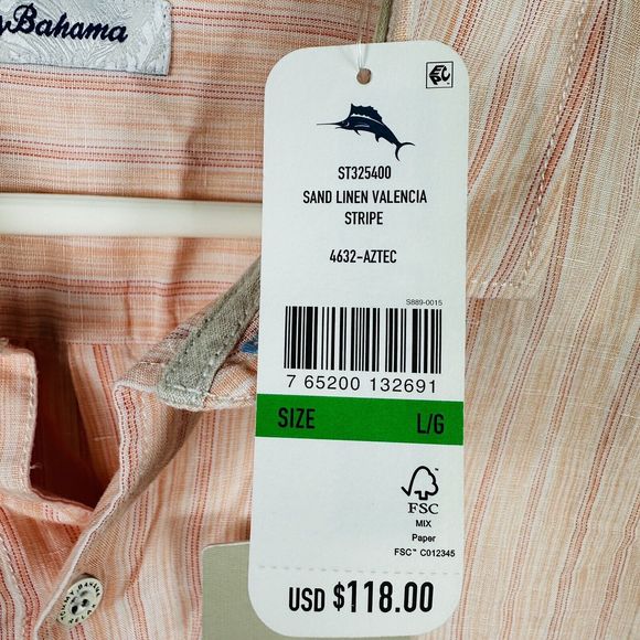 Tommy Bahama Men's Sand Linen Valencia Shirt Large Stripe Short Sleeve NWT $118 - Picture 7 of 11